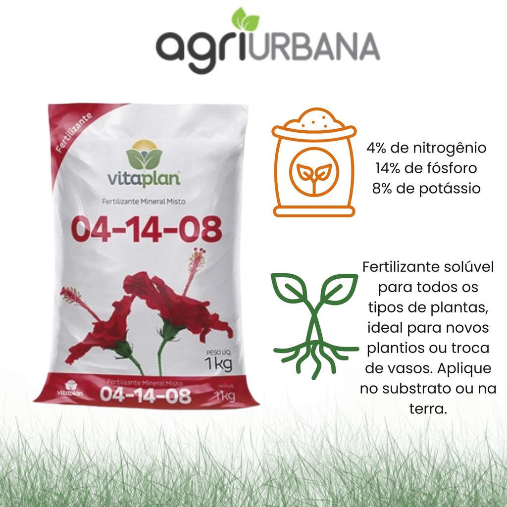 Fertilizante Mineral NPK 04-14-08 Plantas Jardim Hortas Vitaplan Saco 1KG