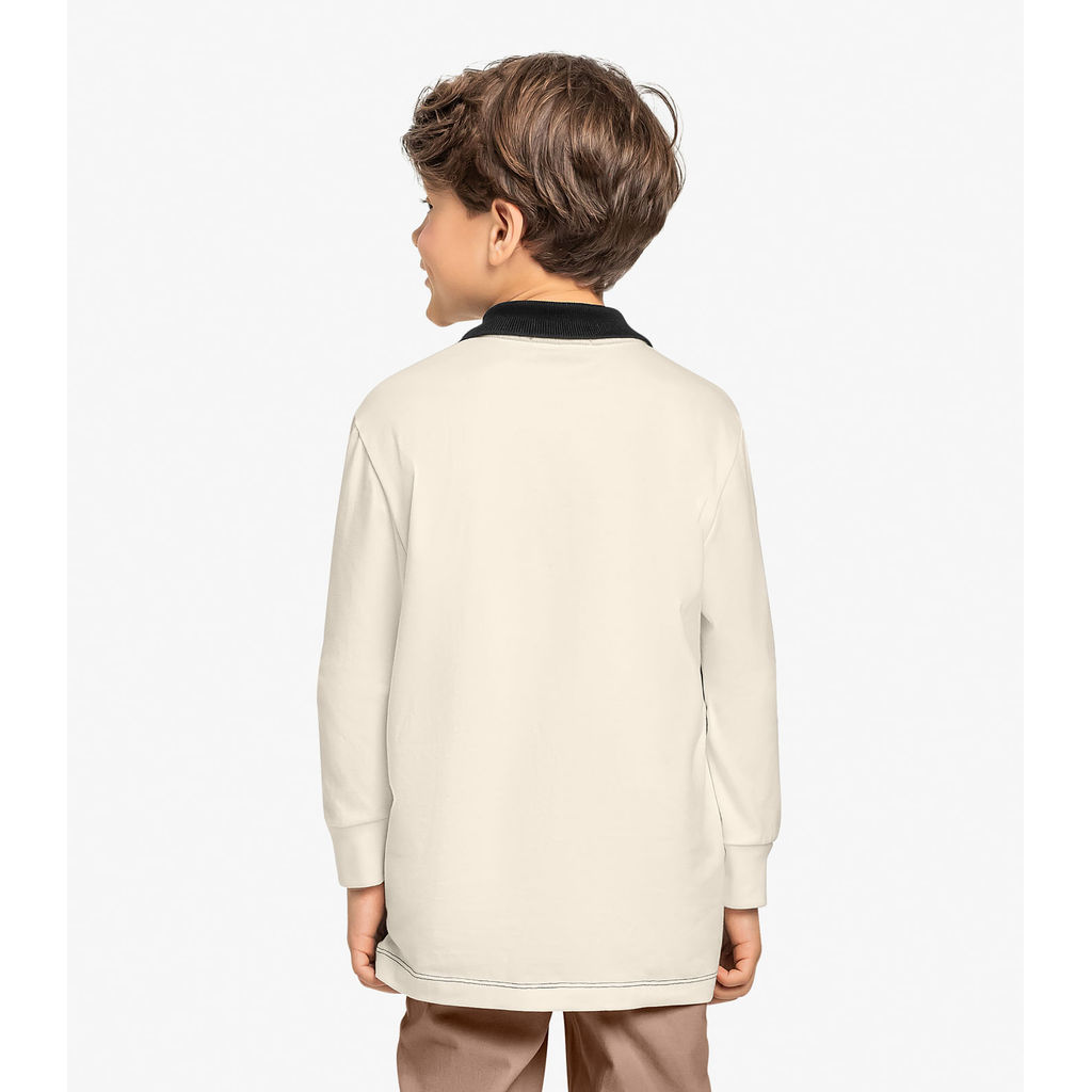 Detalhes do Polo Infantil Menino Manga Longa Trick Nick Bege