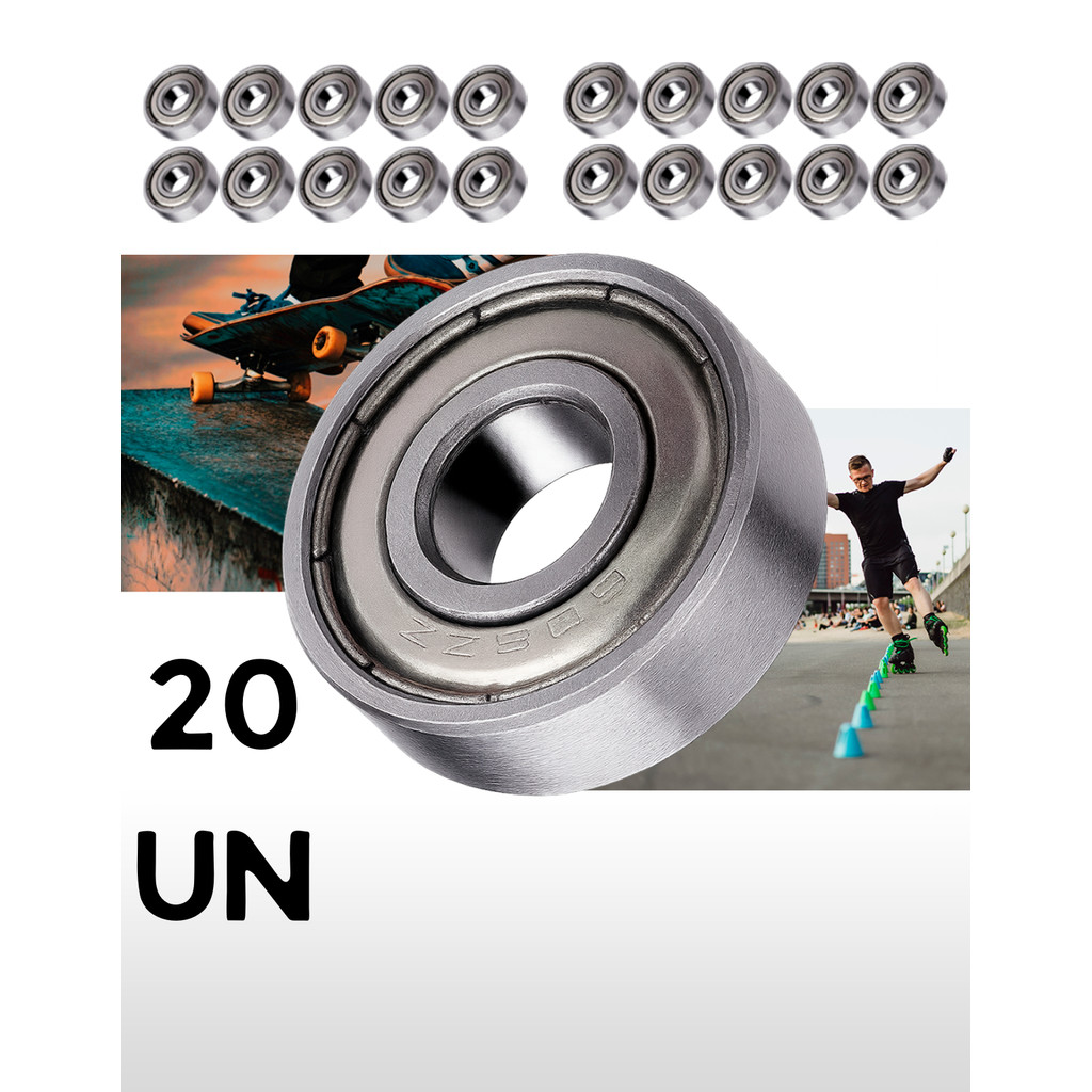 Kit 20 Rolamentos 608 ZZ Patinete Patins LongBoard Skate Blindado Semiprofissional 8X22X7 Carbono Abec Alta Qualidade