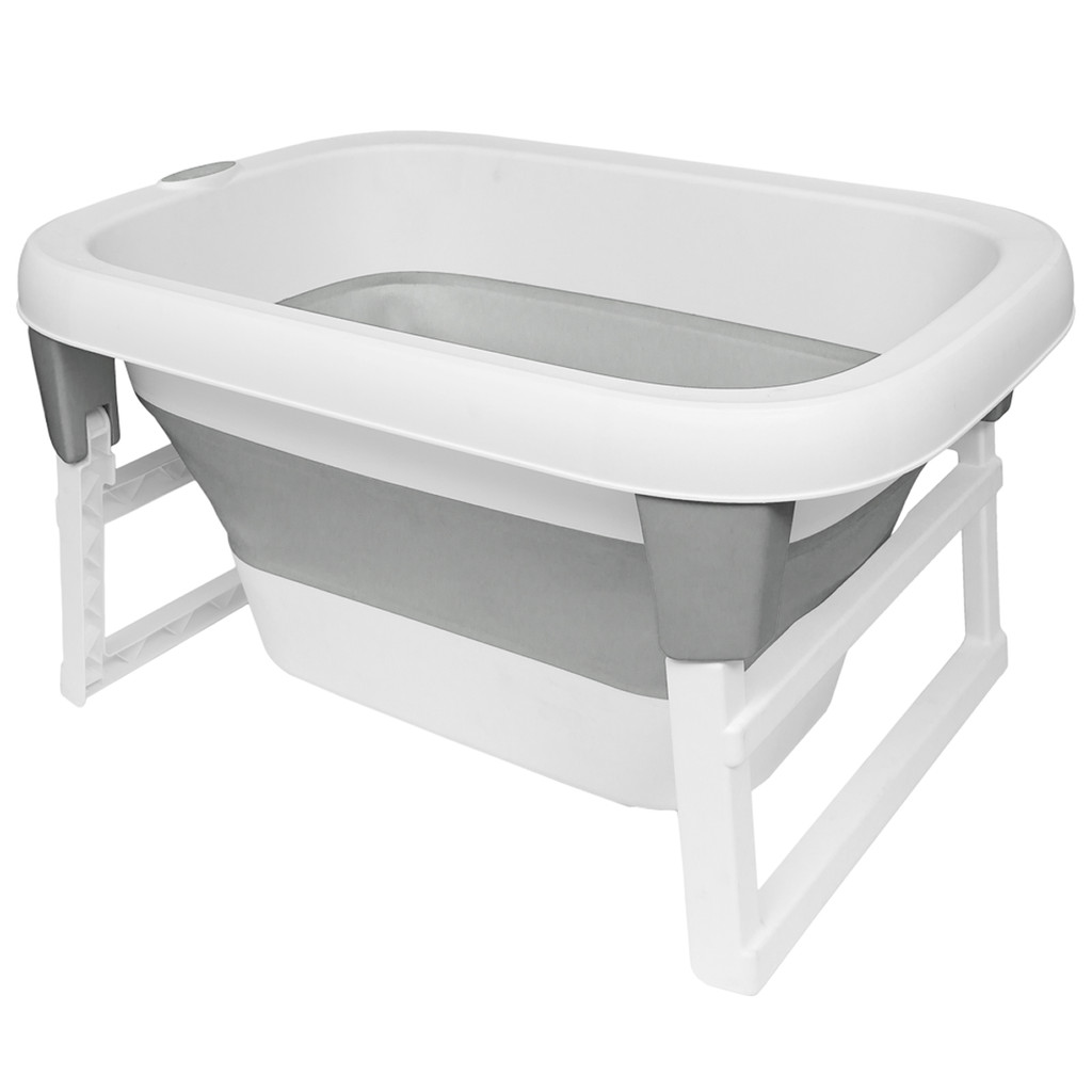 Banheira Dobrável 80 Litros Compacta Com Degrau Banho Infantil C/ Válvula Sensor Suporte Porta Sabonetes e Shampoo BUBA