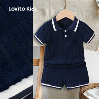 Lovito Kids Conjunto de Bermuda Casual com Fita de Contraste Primavera/verão Azul escuro L162LD218 em Oferta na Shopee