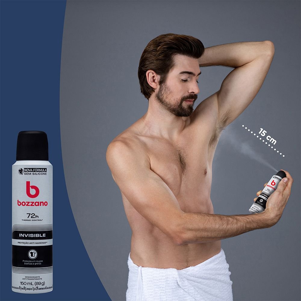 Detalhes do Desodorante Aerossol Antitranspirante Masculino Bozzano Invisible 150ml
