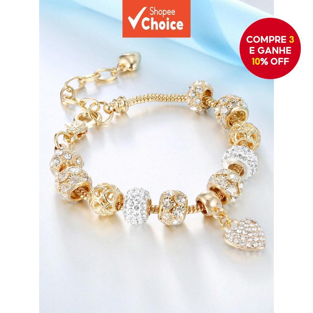 1pc strass Redondo Bola & Coração Amoroso Bracelete De Latão Da Moda Para Meninas Decoração Diária valentine . em Oferta na Shopee
