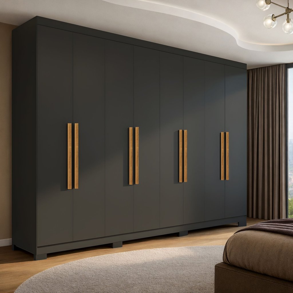 Guarda Roupa Casal 8 Portas 4 Gavetas com Pés Paris Espresso Móveis Preto em Oferta na Shopee