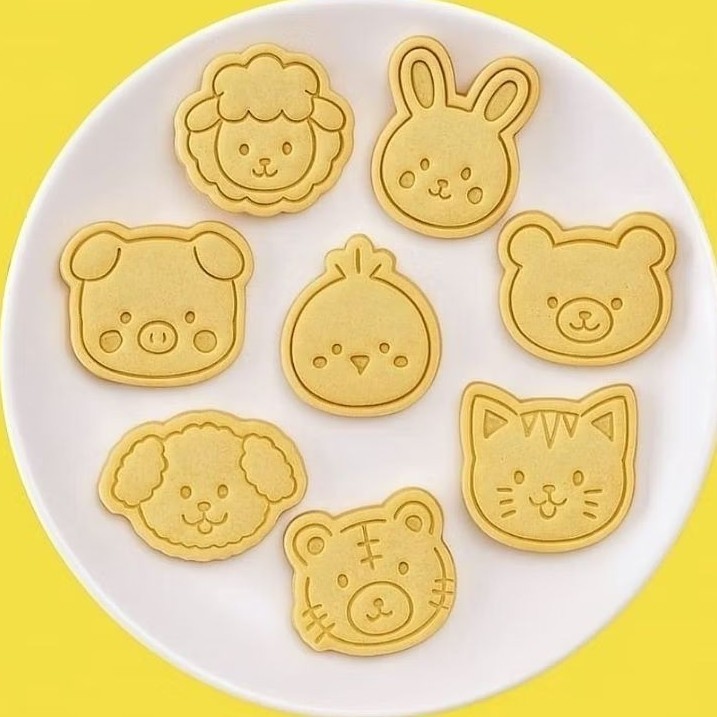 Kit 8 Cortadores e Marcadores Biscoito - Animais Fazendinha