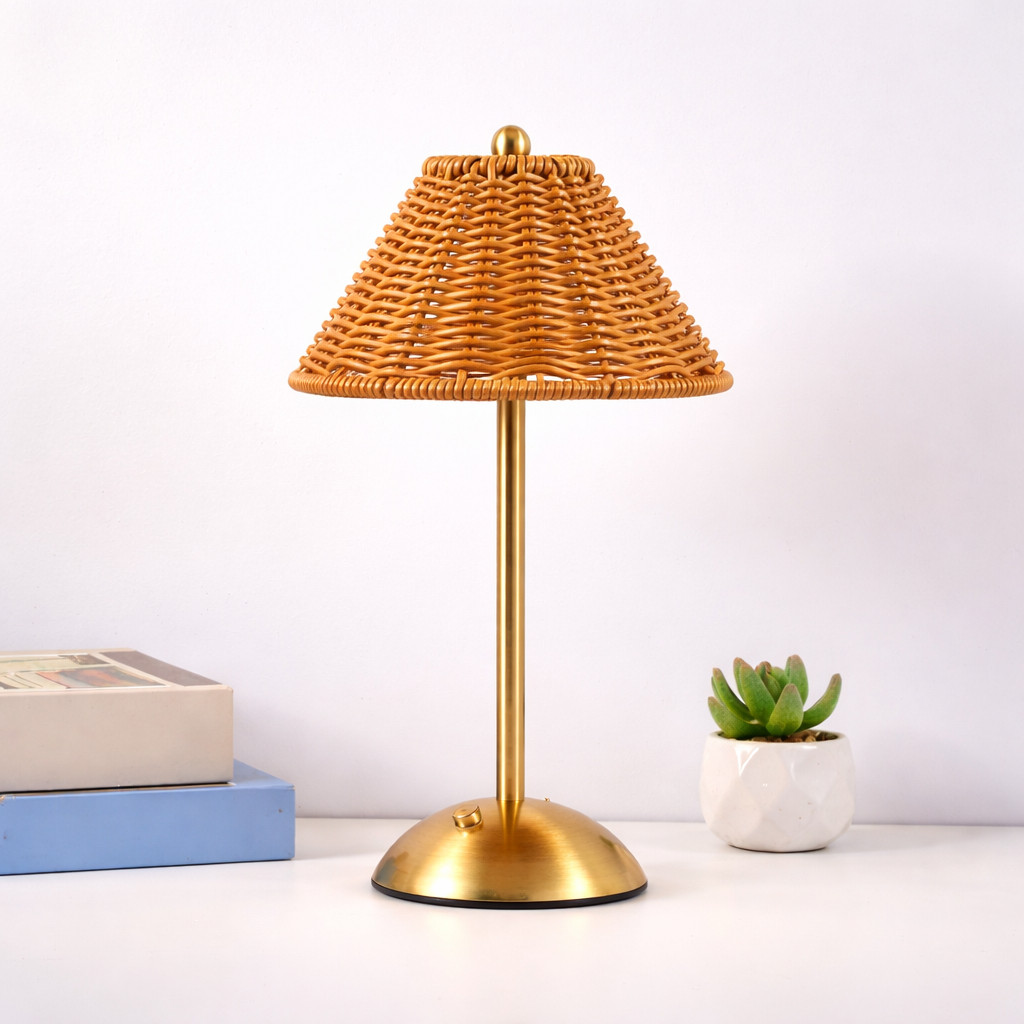 Abajur De Mesa Luminária Rattan Minimalista Usb Zenlart