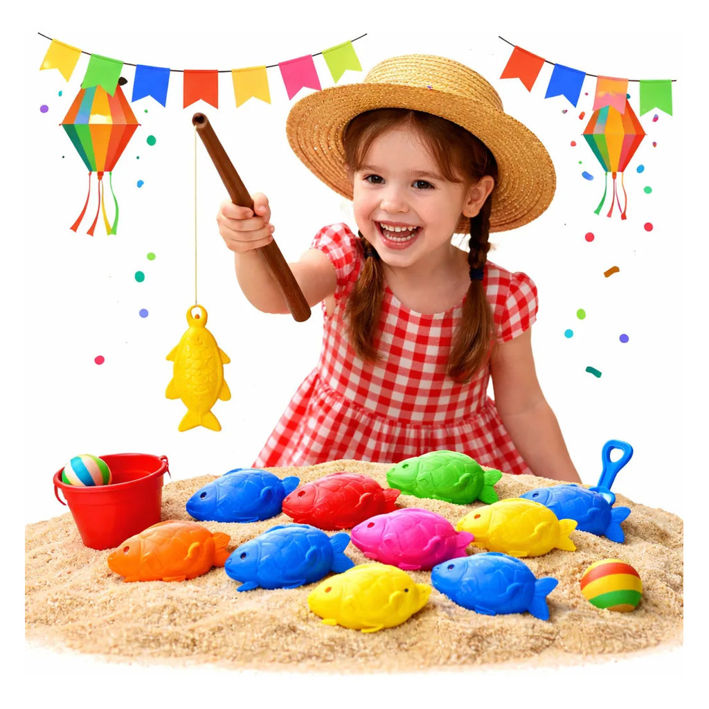 Kit Pescaria Festa Junina Peixes E Varas Infantil Quermesse