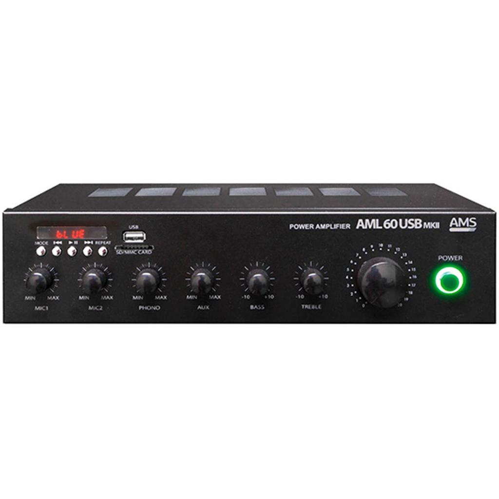 Amplificador de Som Profissional Equipson AMS AML 60 USB MKII Rádio, CD, Leitor USB com Display Bivolt