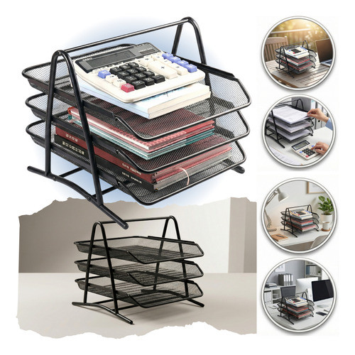 Organizador De Mesa 3 Bandejas Para Documentos A4 Suporte