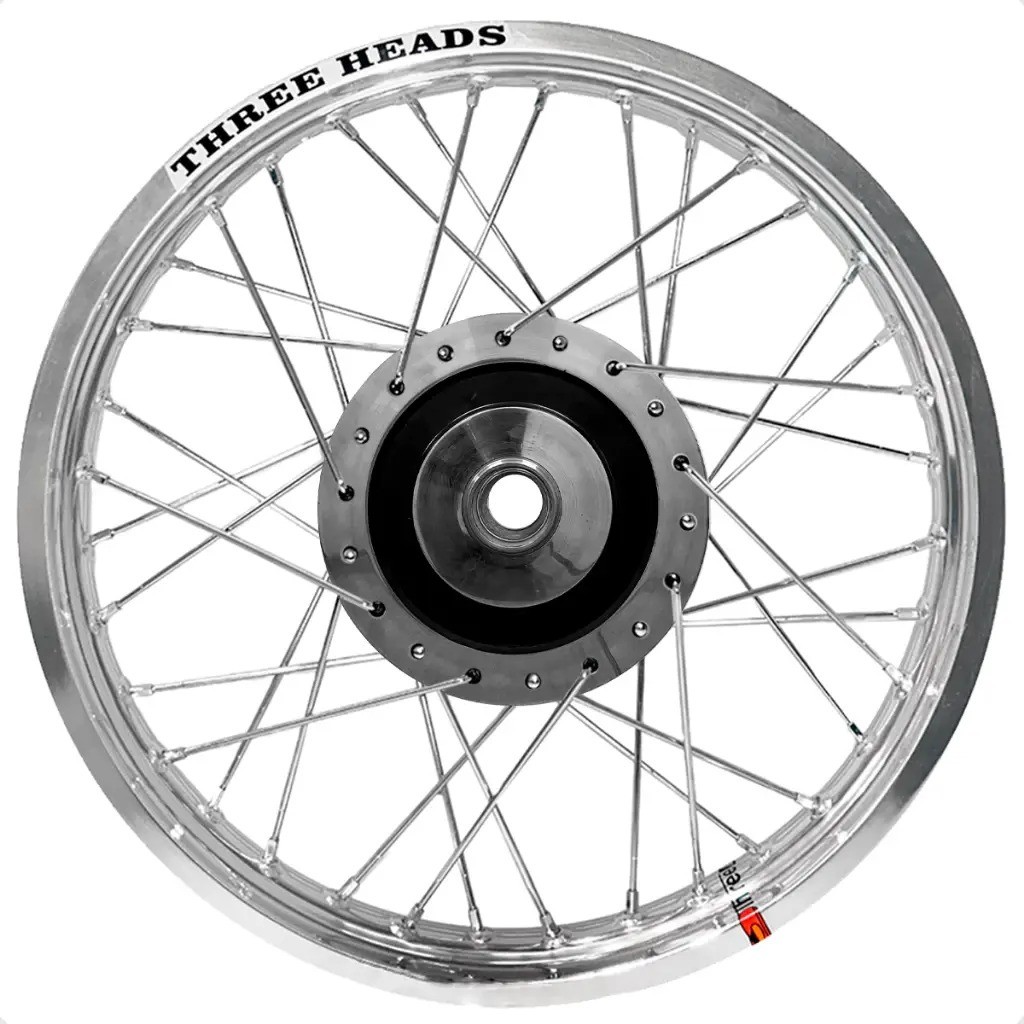 Par Roda Aro Three Heads Polido Raio 4mm Fan 125 09/18 Tambor Com Peças — imagem 2 de 2