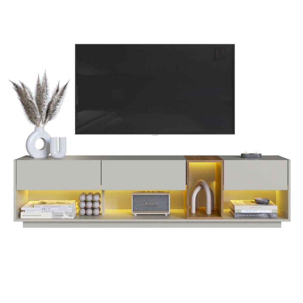 Rack para Sala Tv até 65 Polegadas com 3 Gavetas e 1 Nicho com Iluminação em Led RGB Mel/Arenas