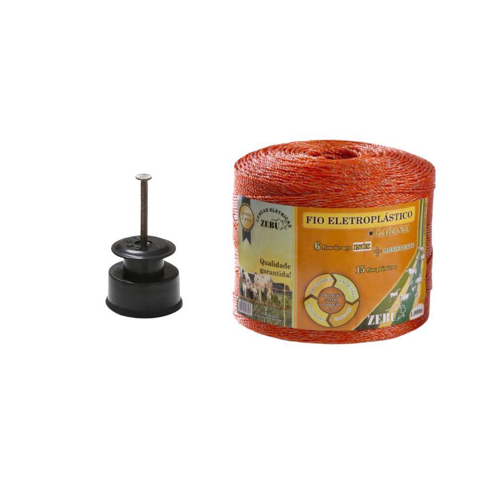 Fio Eletroplástico Rolo 500m Laranja Leve 2mm Cercas Elétricas EP500 + 100 Roldanas 24mm - Zebu