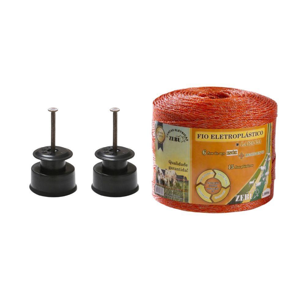 Fio Eletroplástico Rolo 1000m Laranja Leve 2mm Cercas Elétricas EP1000 + 200 Roldanas 36mm - Zebu