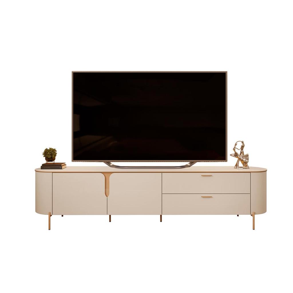Bancada MDF Avatar para TV até 75 Portas de bater 2 Gavetas Pés Dourados Off White G18 - Gran Belo