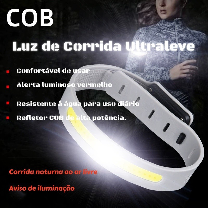 Luz de Corrida LED COB com Sinalização Vermelha – Uso no Braço ou Mochila, Recarregável e Resistente à Água