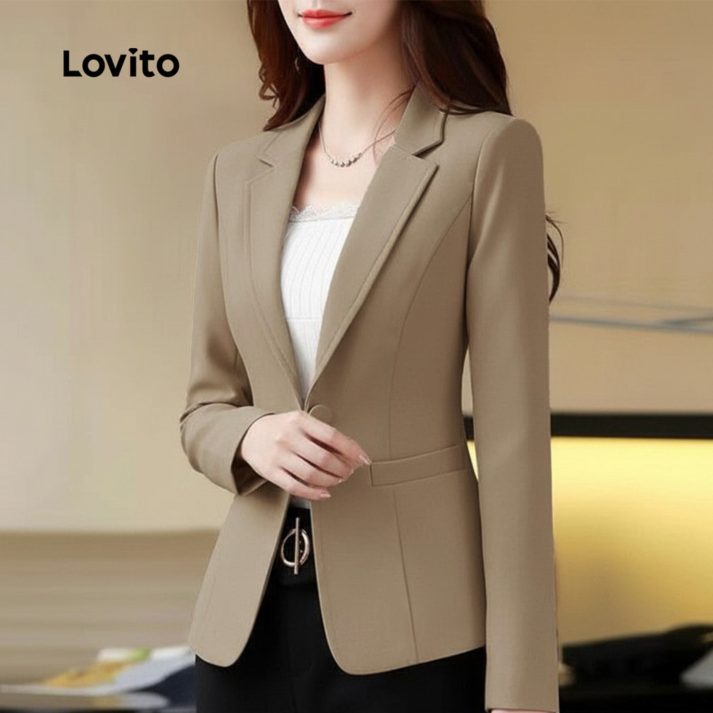 Lovito Blazer Elegante com Botão de Outono/inverno Khaki Blazer para mulheres LNL141338 em Oferta na Shopee