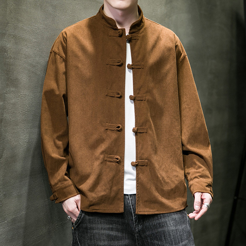 Estilo chinês roupas masculinas veludo camisa de manga comprida Retro chá roupas tamanho grande chinês montanha roupas j