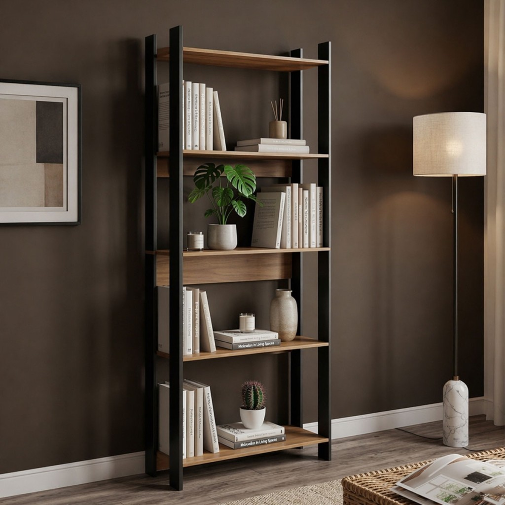 Estante para Livros 1 Porta 4 Prateleiras Be 25-365 Lamina Mel/Preto - Brv