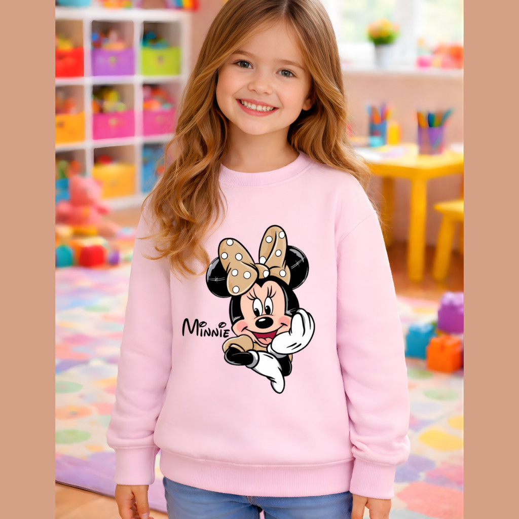 Blusa de Frio Moletom Infantil Menina Minnie Mouse Bege Flanelado 02 04 06 08 10 12 14