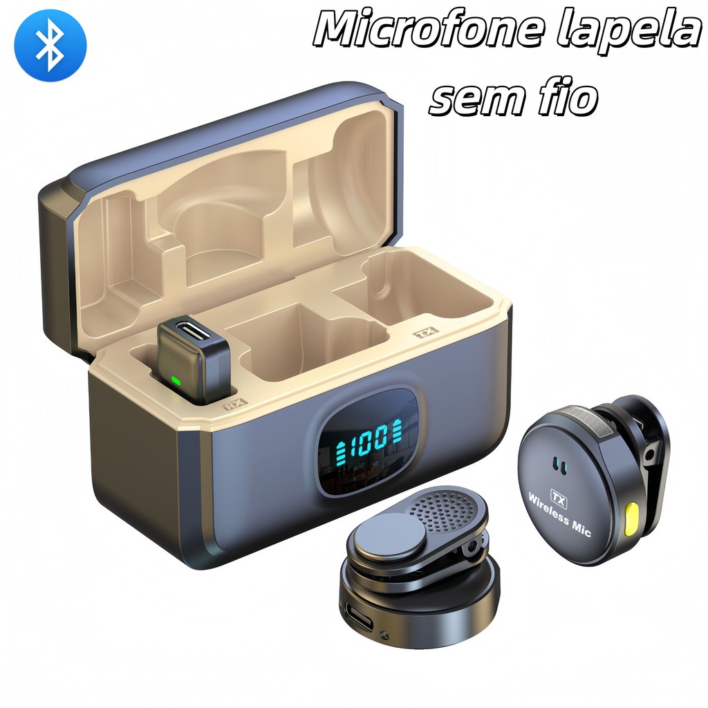 2 microfones de lapela mini sem fio profissionais, com redução de ruído, para iPhone e dispositivos Android Type-C
