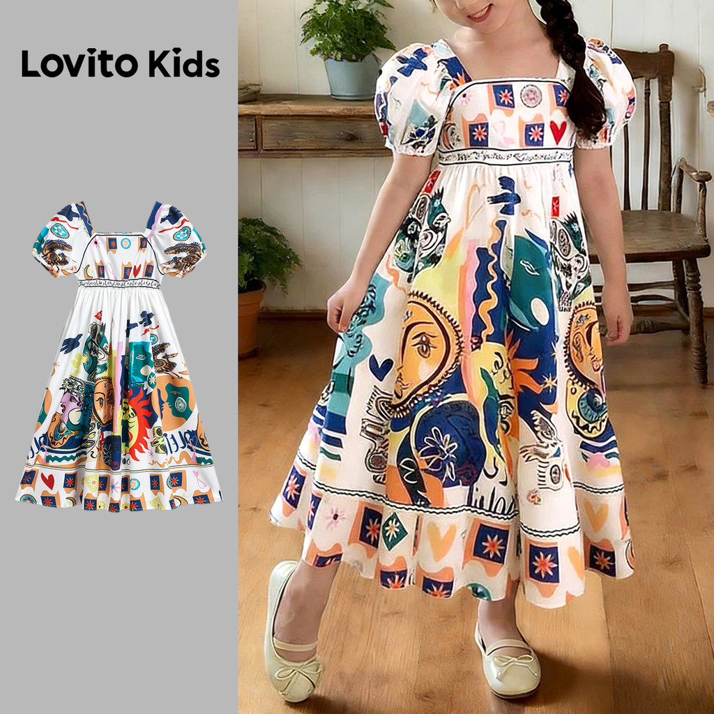 Lovito Kids Vestido Boho Estrutura Linha Vestido Primavera/verão para Menina L186LD194