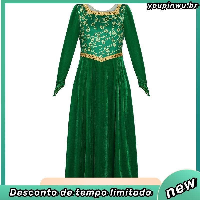 Monstro Shrek cos Traje Vestido Verde Halloween Fiona Princesa Vestido cosplay Traje de Desempenho