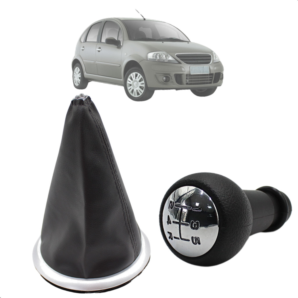 Kit Coifa de Cambio Manopla Citroen C3 2004 05 06 07 08 09 10 11 2012 Aro Prata