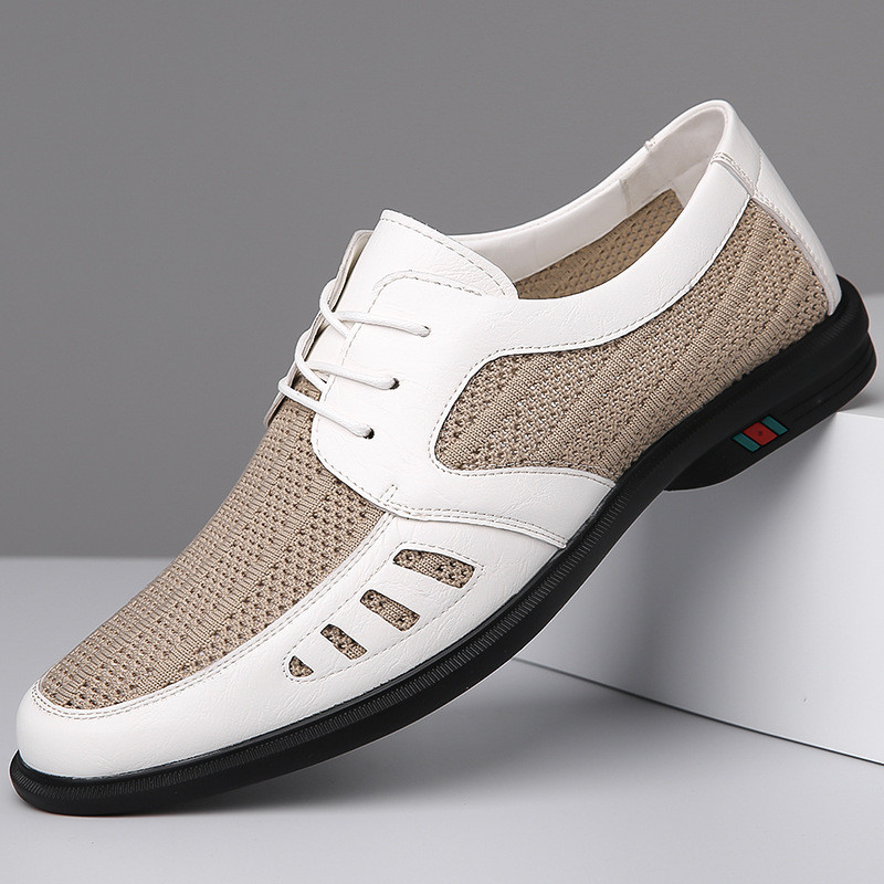 2026 primavera verão novo estilo masculino malha voando tecido respirável sapatos de couro casuais masculino britânico r