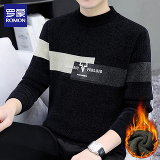 Romon Chenille Suéter Masculino Suéter de Fundo Preto Inverno Novo Estilo Forro de Lã Engrossado Meia Gola Alta Suéter M