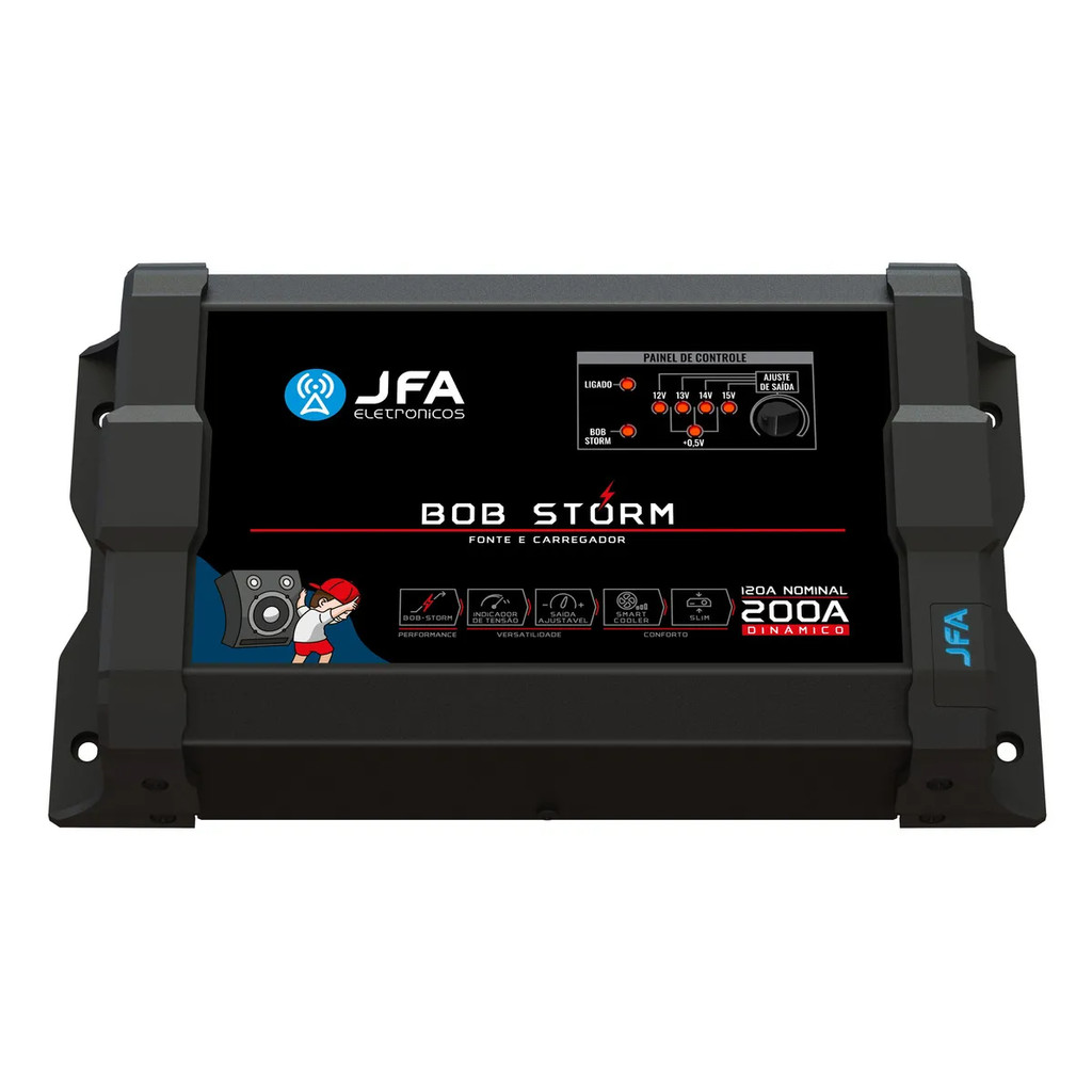 FONTE JFA 200 Ah BOB CARREGADOR DE BATERIA STORM CAIXA SOM