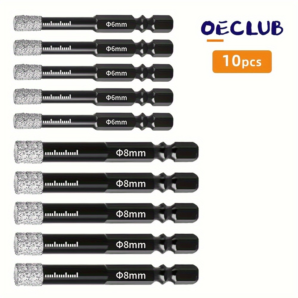 Broca Diamantada Kit Jogo 10 Pcs Porcelanato Vidro Azulejo Sextavada Furadeira Premium Universal Ceramica Mármore Granit