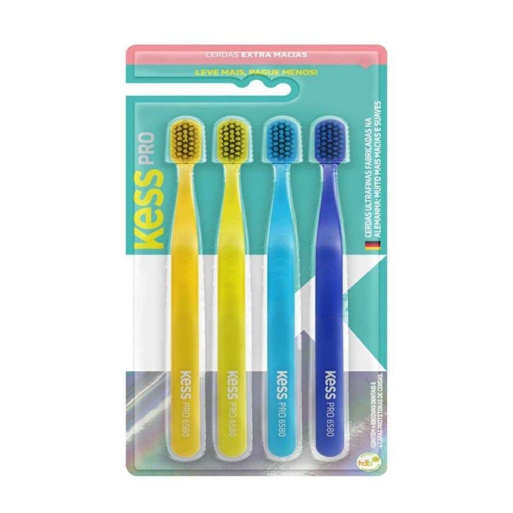 Kit Escova de Dente Kess Pro Extra Macias C/4 2535 em Oferta na Shopee