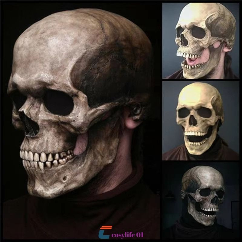 Máscara De Caveira De Látex Decoração De Horror Máscara De Caveira De Cabeça Cheia Capacete Máscara De Mandíbula