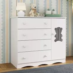 Cômoda Infantil para Bebê 95cm 1 Porta com Vidro e 4 Gavetas Doçura Multimóveis MP4494