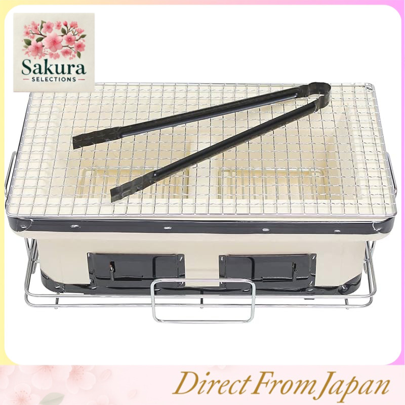 Field to Summit Authentic Diatomaceous Earth Rectangular Shichirin Grill (Includes Rectangular Grill Net, Iron Tray, Fire Tongs, and Base) OF7RK Rectangular Wide 41cm x 24cm Charcoal Stove with Central Divider