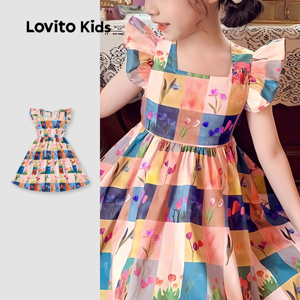 Lovito Kids Vestido Lindo com Babado Vestido de Primavera/verão para menina L160LD219 em Oferta na Shopee