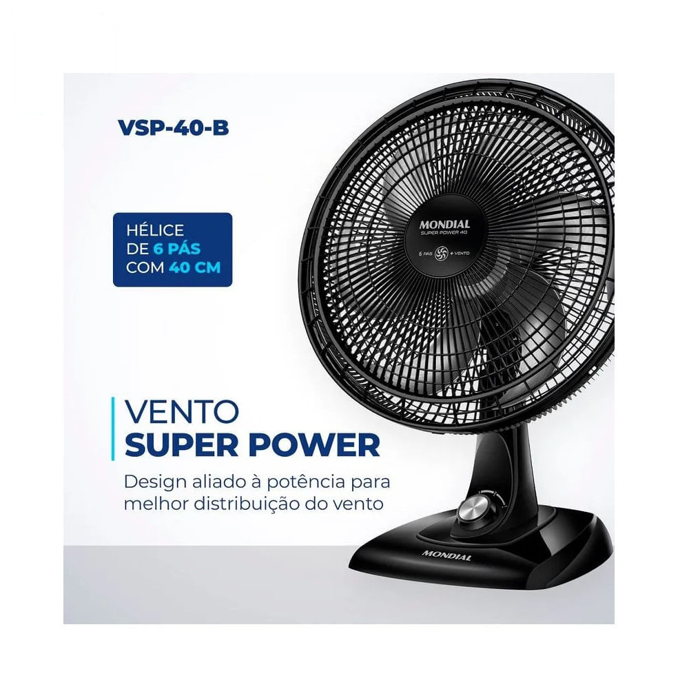 Detalhes do Ventilador de Mesa Mondial 40cm Preto VSP-40-B – 220 Volts