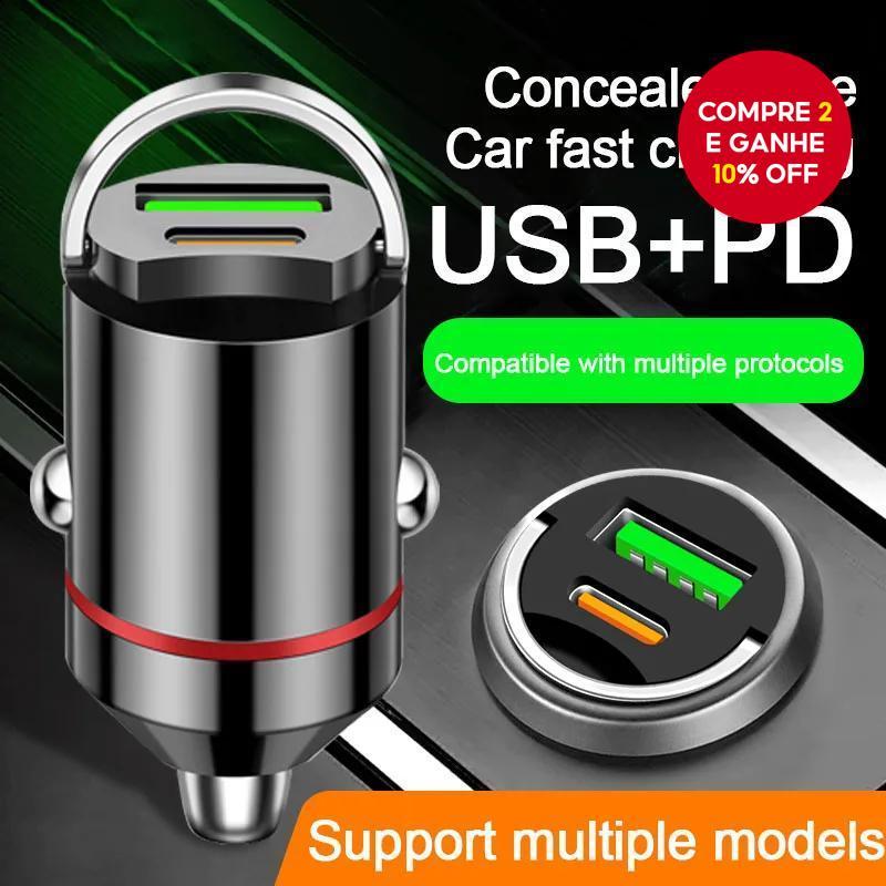 27W Portas Duplas Mini Carregador De Carro USB Carregamento Super Rápido Adaptador De Carga De Telefone De Liga De Alumí