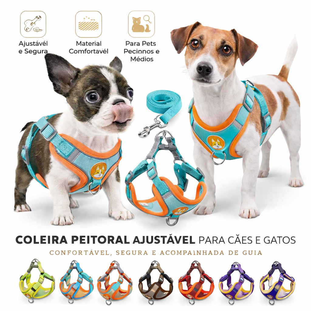 Coleira Peitoral para Cachorro e Gato com Guia – Tipo Colete Ajustável para Pets Pequenos e Médios em Oferta na Shopee