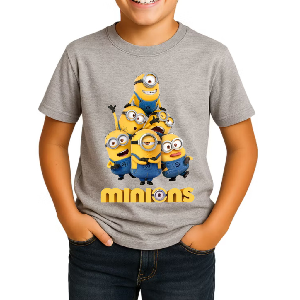 Camiseta Infantil Juvenil Minions Personagens Camisa Estampada 100% Algodão N° 2 a 16 Menino Desenho