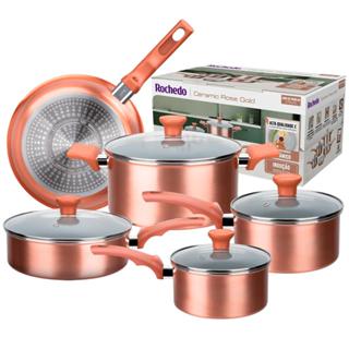 Jogo de Panelas Indução Rochedo Ceramic Rose Gold com Revestimento Antiaderente 5 peças em Oferta na Shopee