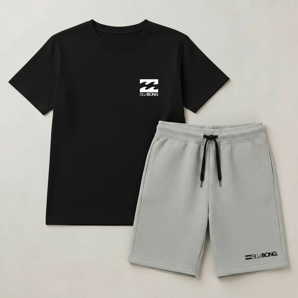 Kit Camiseta + Bermuda Billabong| Camisa Algodão e Short de Moletom | Estilo Urbano - Casual | Algodão Premium em Oferta na Shopee