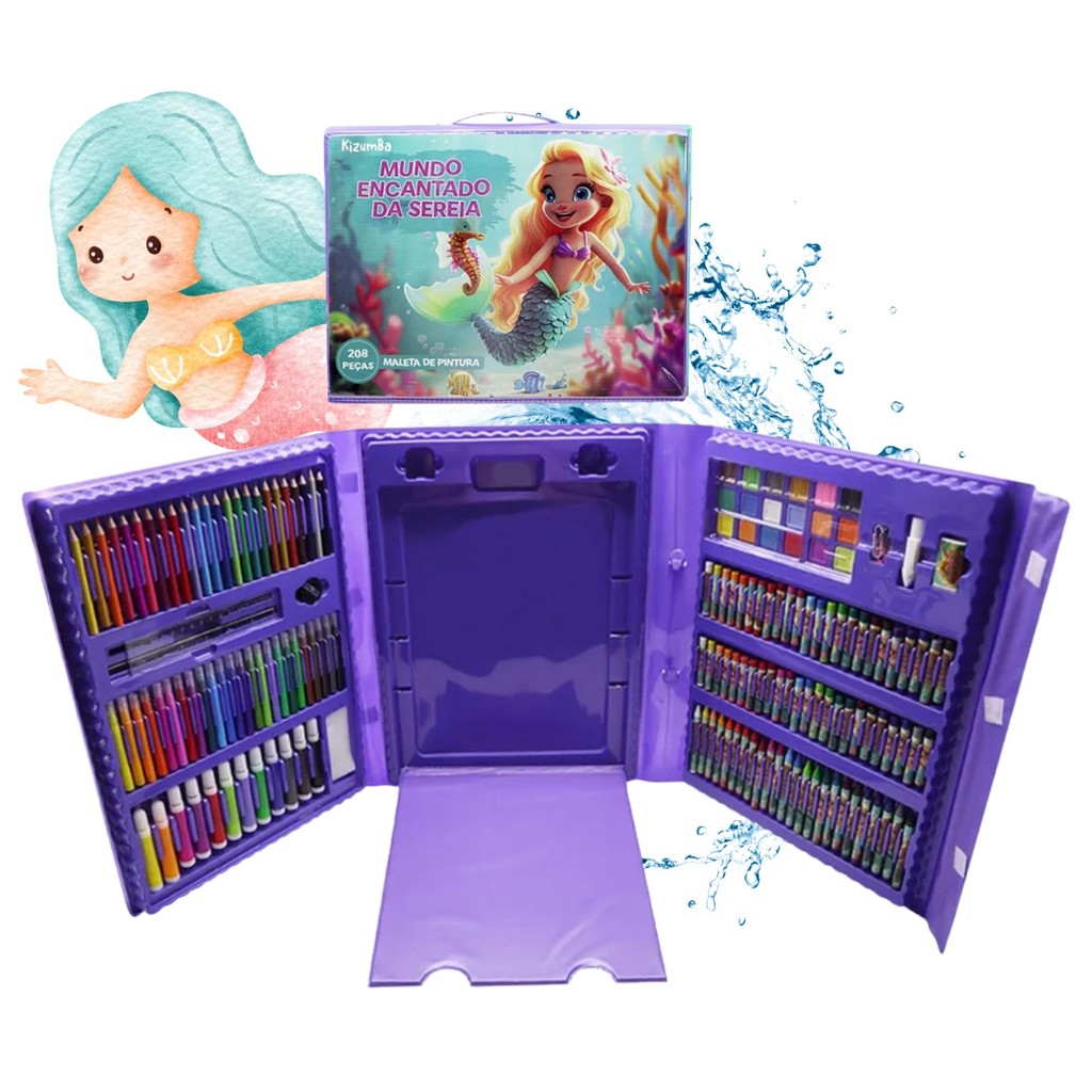 Kit Estojo Maleta De Pintura Infantil Sereia 208 Peças Completo Para Colorir Escolar Presente Criança Kizumba em Oferta na Shopee
