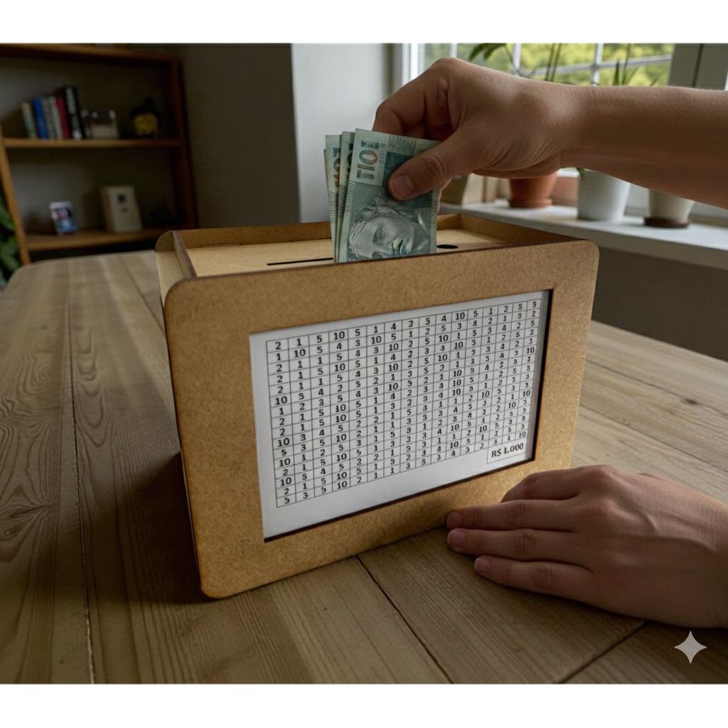 Cofre 365 Dias MDF Meta 1000 5000 10000 Economize para Viagem e Emergência