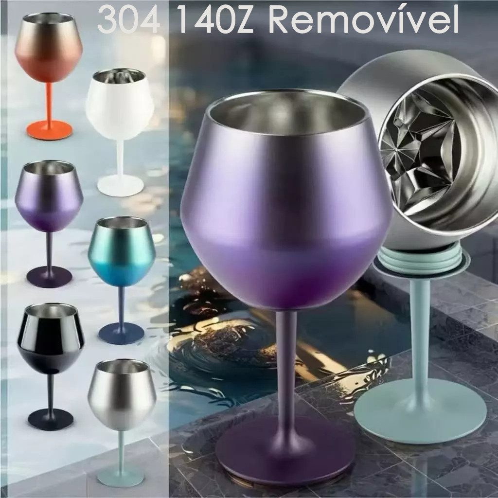 Copo 2 em 1 para Coquetel e Vinho | 414ml | Dupla Parede | Aço Inoxidável 304