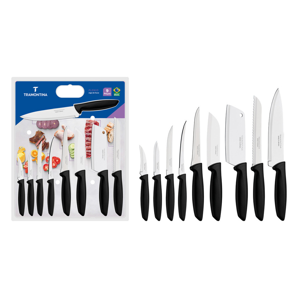 Jogo de Facas De Cozinha 9 Peças Plenus Tramontina Aço Inox e Polipropileno