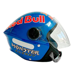 Capacete Aberto Moto Liberty New Three Personalizado Monster Red Bull Com Viseira Cristal