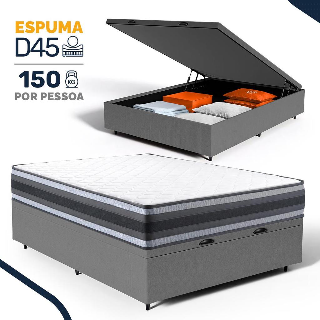 Cama Box Baú com Colchão de Espuma D45 Double Face Territory Hellen Casal 138cm