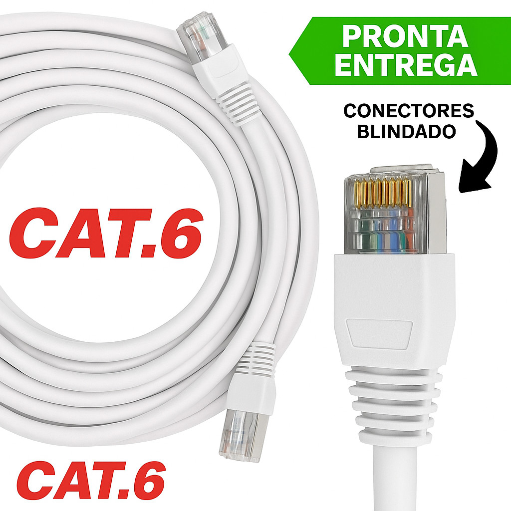 Cabo de Rede CAT6 Branco  C/ CONECTOR BLINDADO   1M a 9 metros  ENVIO IMEDIATO