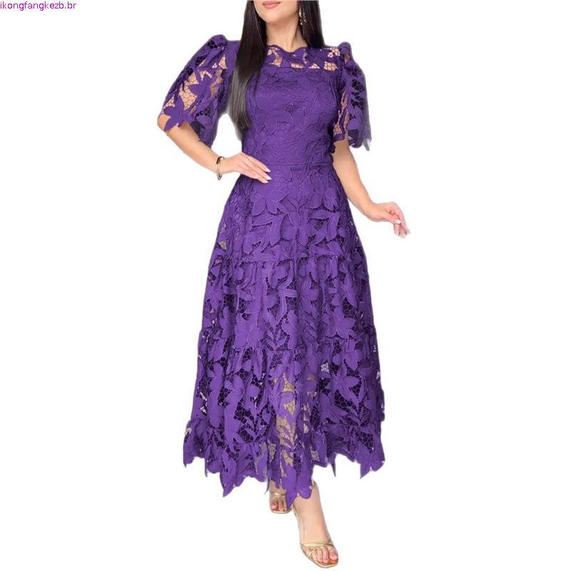 Popular 2025 primavera verão novo estilo senhoras manga curta renda oco vestido Floral